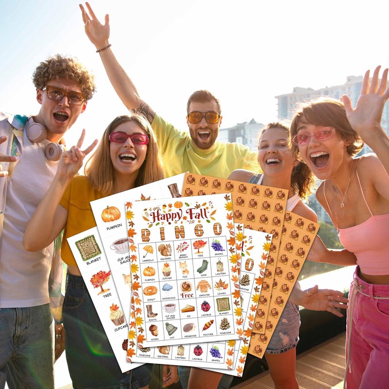 OZTEMETY Happy Fall Pumpkin Bingo Card Game, Autumn Bingo Game for Adults, Thanksgiving Party Supplies, Favors, Decorations, Thanksgiving Gift, Thanksgiving Party Games, 24 Players Bingo Game, D02 - Image 4